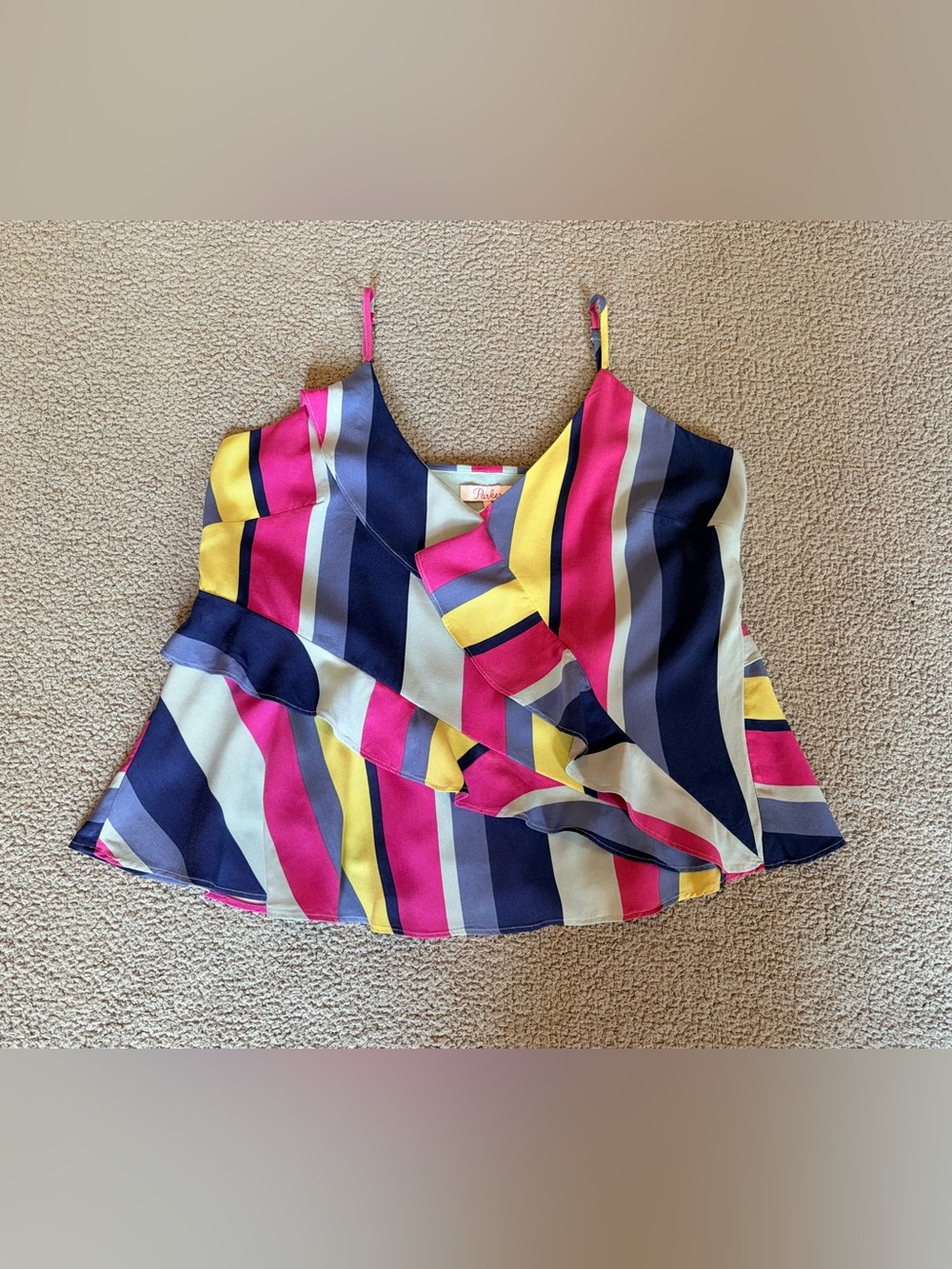 Parker Multicolor Striped Ruffle Cami - Pink, Navy & Yellow